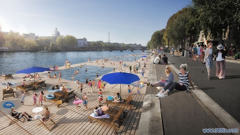 Urban beach: But more than just providing a dramatic backdrop to an Olympic competition, the clean-up will also give locals an outdoor beach in the center of Paris.