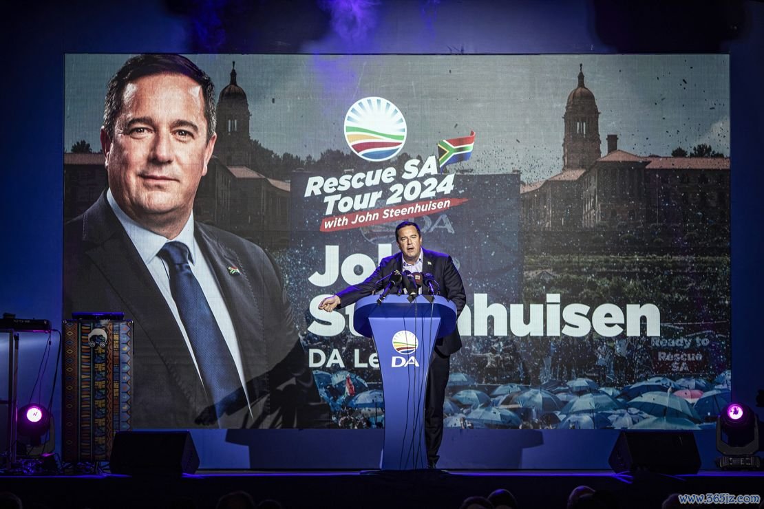 Democratic Alliance (DA) party leader Johan Steenhuisen speaks to supporters during a party event on May 9, 2024, in Soweto, South Africa.