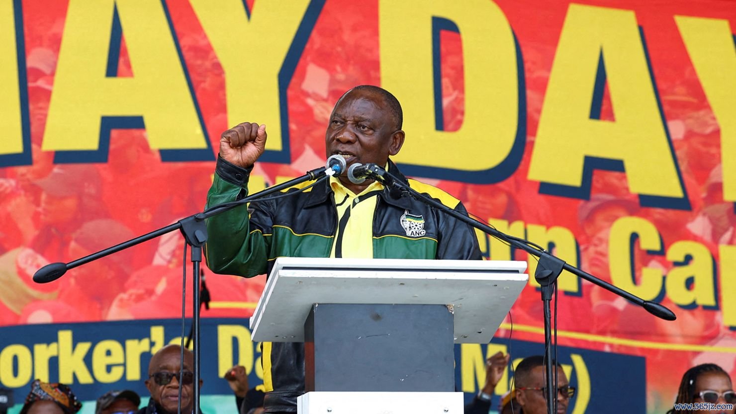 South Africa President Cyril Ramaphosa speaks at a Worker's Day rally in Cape Town, South Africa, on May 1, 2024.